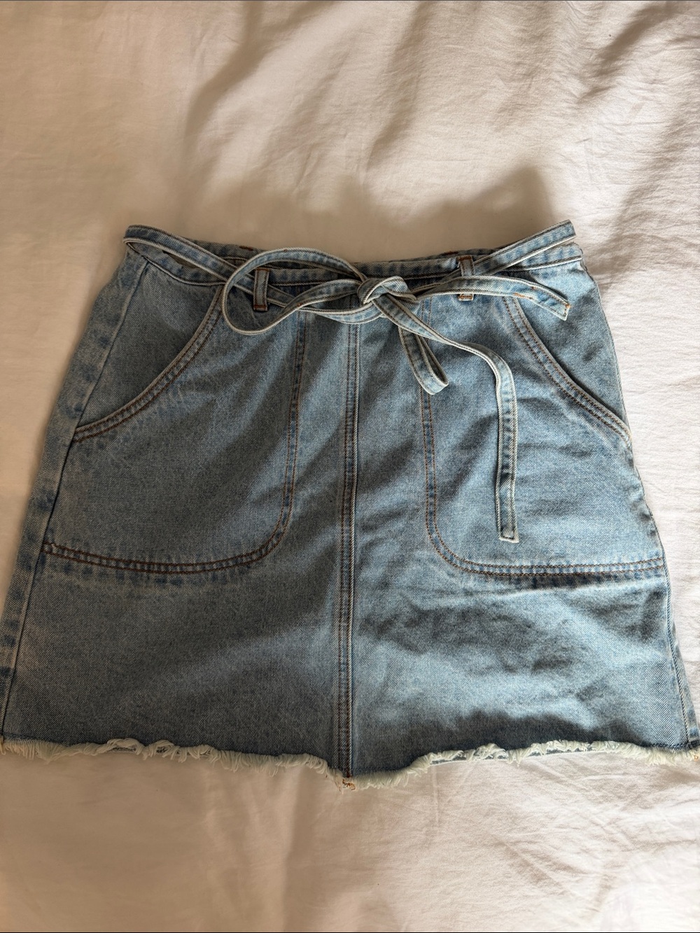Billabong Light Blue Denim Mini Skirt with Self-Tie Waist